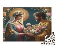 Virgin Mary And Joseph Adult Jigsaws for Decompression: Holy Couple with Flowers Educational Game Challenge Wall Decoration 52x38cm/1000pcs
