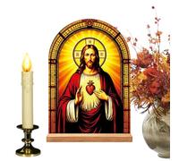 Virgin Mary Jesus Stand, Acrylic Christian Decor, Wooden Base Ornament