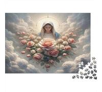Virgin Mary Roses Recycled Paper for Adults: Woman with Pink Roses Educational Game Decompression 1000 Pieces 38x26cm/1000pcs