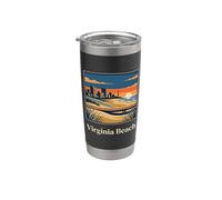 Virginia Beach Coastal Skyline Retro Tramonto Oceano Passerella Bicchiere termico in acciaio inox doppia parete