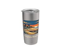 Virginia Beach Coastal Skyline Retro Tramonto Oceano Passerella Bicchiere termico in acciaio inox doppia parete