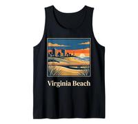 Virginia Beach Coastal Skyline Retro Tramonto Oceano Passerella Canotta