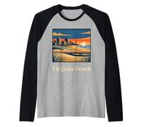 Virginia Beach Coastal Skyline Retro Tramonto Oceano Passerella Maglia con Maniche Raglan