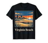 Virginia Beach Coastal Skyline Retro Tramonto Oceano Passerella Maglietta