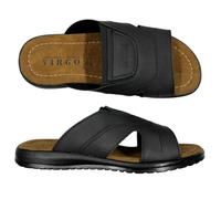 VIRGO FIRENZE Ciabatta Uomo Fascia Larga con Inserto Elastico e Plantare in Vera Pelle - Comoda, Traspirante e Antiscivolo per Casa e Esterno, nero, 45