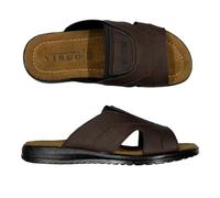 VIRGO FIRENZE Ciabatta Uomo Fascia Larga con Inserto Elastico e Plantare in Vera Pelle - Comoda, Traspirante e Antiscivolo per Casa e Esterno, TM, 41