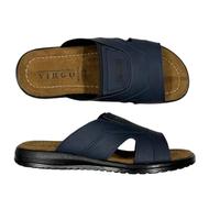 VIRGO FIRENZE Ciabatta Uomo Fascia Larga con Inserto Elastico e Plantare in Vera Pelle - Comoda, Traspirante e Antiscivolo per Casa e Esterno, blu, 44
