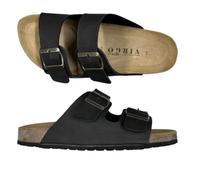 VIRGO FIRENZE Ciabatte Uomo con 2 Fasce Regolabili, Sandali Made in Italy con Plantare in Vera Pelle Anatomico - Comfort per Tempo Libero e Passeggiate, nero, 43