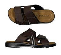 VIRGO FIRENZE Ciabatte Uomo in Pelle con 2 Fasce Regolabili a Strappo e Plantare in Vera Pelle - Leggere, Flessibili e Made in Italy, T.M., 42