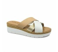 VIRGO FIRENZE Sandali Donna a Fasce Incrociate in Vera Pelle, Ciabatte Estive con Zeppa Media e Suola Platform, Made in Italy, bianco, 38