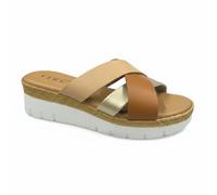 VIRGO FIRENZE Sandali Donna a Fasce Incrociate in Vera Pelle, Ciabatte Estive con Zeppa Media e Suola Platform, Made in Italy, cuoio, 40