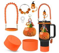 VirgoCCY Set di 5 accessori per tazza Stanley per Halloween, 76 e 1,1 kg, include 1 copertura in paglia da 1 cm, 1 cinturino per manico per bottiglia d'acqua, 2 ciondoli a forma di zucche e 1 stivale