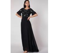 Virgos Lounge Abito Maxi Nero Briley A Maniche Volanti UK12 EUR40 US8 RRP £180