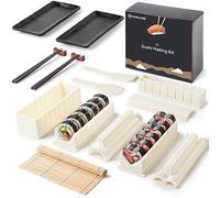 Virklyee Sushi Maker - Kit di 17 stampi per sushi riso, rotolo per sushi con 8 forme con kit fai da te, sushi e bastoncini di bambù (bianco)