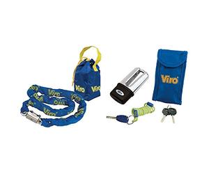 Viro 4249.1 Bloccacatena, 150 Cm, Sezione Catena da, Multicolore & 152.47 Bloccadisco BLINDATO EXTREME, Finitura Cromata, Arco da 11 mm