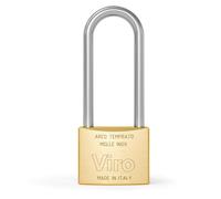 Viro | Lucchetto Rettangolare Antiscasso in Ottone Massiccio Satinato, Base 40mm, Arco 90mm in Acciaio Cementato, Resistente