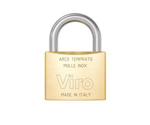 Viro | Lucchetto Rettangolare Antiscasso in Ottone Massiccio Satinato, Base 40mm, Corpo Resistente e Arco in Acciaio Cementato