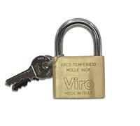 Viro | Lucchetto Rettangolare Antiscasso in Ottone Massiccio Satinato, Base 70mm, Corpo Resistente e Arco in Acciaio Cementato
