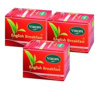 VIROPA English Breakfast Bio Tè Nero, 3 Confezioni da 15 Bustine, Totale 45 Filtri, Miscela Biologica di Tè Ceylon e Assam, Senza Glutine