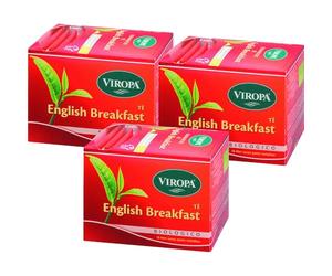 VIROPA English Breakfast Bio Tè Nero, 3 Confezioni da 15 Bustine, Totale 45 Filtri, Miscela Biologica di Tè Ceylon e Assam, Senza Glutine