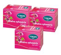 VIROPA Malva Sylvestris BIO - Tisana Naturale di Fiori e Foglie di Malva - 3 Confezioni da 15 Filtri - 100% Biologica, Senza Glutine, Calmante e Lenitiva - Prodotto in Alto Adige