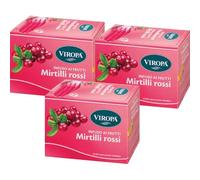 VIROPA Mirtilli Rossi BIO - Tisana Fruttata con Rosa Canina, Ibisco e Mirtilli - 3 Confezioni da 15 Filtri - Infuso Biologico dal Gusto Dolce e Intenso - Senza Caffeina e Gluten Free