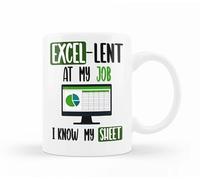 VIROSA Tazza da caffè in ceramica da 325 ml con scritta in lingua inglese "Excel-Lent at My Job, Know My Sheet | Divertente regalo per colleghi di lavoro, battute d'ufficio, amanti del foglio di