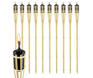 Virsus 10 Fiaccole da giardino in bambù, Altezza 90 cm, torcia ad olio con stoppino, candela per esterno, fiaccola decorativa per Feste ed Eventi -2333