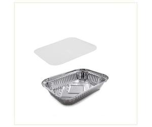 VIRSUS 100 Vaschette in Alluminio Rettangolari Argentate contenitori per Alimenti USA e Getta, perfette per teglie in Alluminio per Takeaway + 100 coperchi (2 Porzioni R8L)