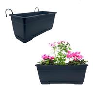 VIRSUS 2 Fioriere Rettangolari per Balcone BIRK4, Color ANTRACITE, Sottovaso integrato, Vaso in Resina con supporto in ferro da Appendere a Finestre e Balconi, Capacità 6,5 Litri (40x17x16 cm)