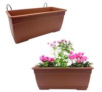 VIRSUS 2 Fioriere Rettangolari per Balcone BIRK5, Color MATTONE, Sottovaso integrato, Vaso in Resina con supporto in ferro da Appendere a Finestre e Balconi, Capacità 8,6 Litri (50x17x16 cm)