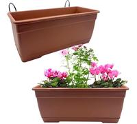 VIRSUS 2 Fioriere Rettangolari per Balcone BIRK6, Color MATTONE, Sottovaso integrato, Vaso in Resina con supporto in ferro da Appendere a Finestre e Balconi, Capacità 10 Litri (60x17x16 cm)