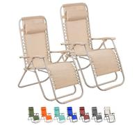 VIRSUS 2 Sedie Gravity ''gravità zero'', poltrona relax pieghevole in Textilene con tubi in acciaio verniciato, sedia reclinabile per piscina, lettino da spiaggia, poltrona giardino -9441F (Beige)