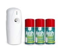 Virsus 3 Bombolette Insetticida MULTIPY da 250ml per Mosche zanzare e Insetti Volanti per Uso Domestico a Base di Piretro Naturale Vegetale + Erogatore Night And Day Automatico programmabile