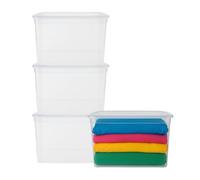 VIRSUS 4 Contenitori Multiuso Trasparente, misura 56x38,5x29 cm e capacità 43Lt, porta biancheria, coperchio chiusura a scatto, box salvaspazio impilabile armadio, accessori -672F