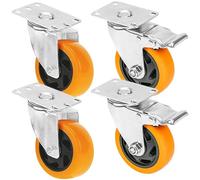 Virsus 4 Ruote per carrelli e mobili ARANCIO 432-438, 2 Ruote con Freno di Sicurezza e 2 senza, Rotelline Antigraffi ideali per qualsiasi superficie, Girevoli a 360° (76mm - Portata 400kg)