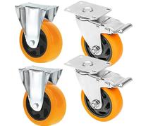 Virsus 4 Ruote per carrelli e mobili ARANCIO 436-439, 2 Ruote con Freno di Sicurezza e 2 senza, Rotelline Antigraffi ideali per qualsiasi superficie, 2 Girevoli 360° e 2 Fisse (100mm - Portata 400kg)