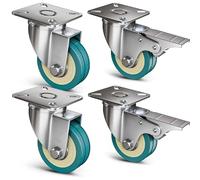 Virsus 4 Ruote per carrelli e mobili VERDE 456-466, 2 Ruote con Freno di Sicurezza e 2 senza, Rotelline Antigraffi ideali per qualsiasi superficie, Girevoli a 360° (50mm - Portata 200kg)