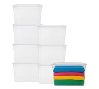 VIRSUS 8 Contenitori Multiuso Trasparente, misura 56x38,5x29 cm e capacità 43Lt, porta biancheria, coperchio chiusura a scatto, box salvaspazio impilabile armadio, accessori -672F