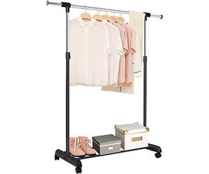 VIRSUS Appendiabiti Estensibile da Terra 7530, Altezza da 100cm a 173cm e Lunghezza da 90cm a 135cm, Porta abiti Barre Acciaio Cromato Regolabili, 4 Ruote e Ripiano Scarpe (Singolo)