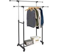 VIRSUS Appendiabiti Estensibile da Terra 7531, Altezza da 100cm a 172cm e Lunghezza da 92cm a 147cm, Porta abiti con Barre Acciaio Cromato Regolabili, 4 Ruote e Ripiano per Scarpe (Doppio)