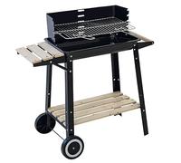Virsus Barbecue a Carbonella in metallo, misura 53x33x85 cm, Grill portatile con 2 Ripiani in legno e griglia regolabile, Barbecue portatile con manico in legno e ruote per esterno 9754C