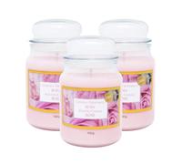 Virsus Candele profumate in Giara Grande, Set da 3 Candele in Vasetto di Vetro da 510 grammi, Profumo Relax per Interno (Rosa)