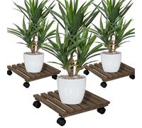 VIRSUS Carrello per piante in Legno 728, misura 30x30cm, Carrello quadrato con 4 Ruote piroettanti, 2 ruote bloccanti, supporto per il trasporto di piante, portavaso per interni ed esterni (3)