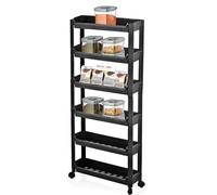 VIRSUS Carrello Salvaspazio Portaoggetti Stretto a 6 RIPIANI colore NERO 9532, Misura 46,5x14,5x92 cm, Scaffale Multiuso con 4 Ruote per Bagno, Cucina, Garage, Lavanderia