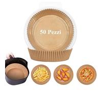 Virsus Carta Forno Rotonda per Friggitrice ad Aria, Diametro 20 cm e Altezza 4,5 cm, Fodera in Carta monouso Biodegradabile, Pergamena Antigrasso e Antiaderente per cuocere, friggere e arrostire (50)