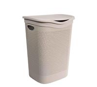 Virsus Cesto Portabiancheria in Plastica Effetto Rattan, 39,5x37x54 cm, cesta rettangolare con coperchio, struttura Intrecciata per biancheria sporca in bagno, lavanderia, Hotel -4015F-1,8 (Tortora)