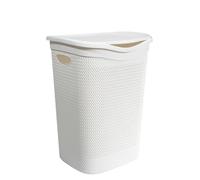 Virsus Cesto Portabiancheria in Plastica Effetto Rattan, 39,5x37x54 cm, cesta rettangolare con coperchio, struttura Intrecciata per biancheria sporca in bagno, lavanderia, Hotel -4037F-1,8 (Bianco)