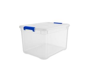 VIRSUS Contenitori Multiuso con 2 Chiusure a Scatto Blu 856, misura 58x38,5x29 cm e capacità 43Lt, porta biancheria Trasparente con coperchio, box salvaspazio impilabile armadio, accessori (1)