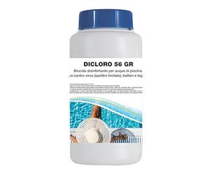 Virsus Dicloro Granulare 56 gr per acque piscina 15C12, per la disinfezione dell’acqua, contro virus e batteri, Agente clorante stabilizzato per trattamenti shock e recupero acque deteriorate (1 Kg)